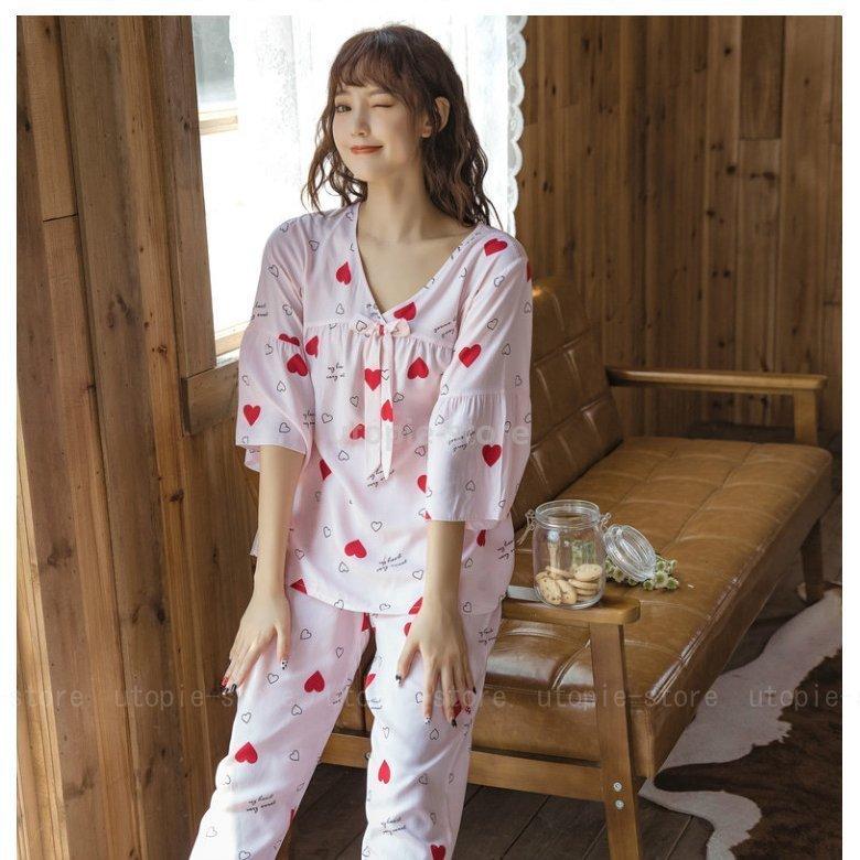 パジャマ レディース 春夏秋 七分袖パジャマ ロングズボン レション ルームウェア上下セット 心柄 リボン パジャマ 可愛い 部屋着 快適 寝巻き パジャマ 安い Lcyzlv0bda Anzanatitlan Org