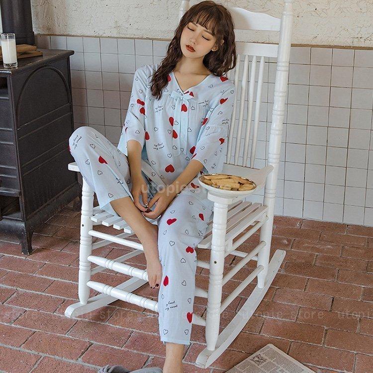 パジャマ レディース 春夏秋 七分袖パジャマ ロングズボン レション ルームウェア上下セット 心柄 リボン パジャマ 可愛い 部屋着 快適 寝巻き パジャマ 安い Lcyzlv0bda Anzanatitlan Org