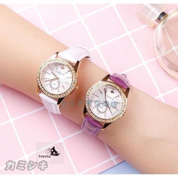 腕時計 レディース 時計かわいい おしゃれ パステル ラインストーン ゴールド 本革 革ベルト 防水 軽量 金属アレルギー 高級感プレゼント2021年