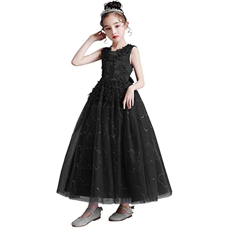 Weileenice 155 子供服 フォーマル ドレス スーツ 女の子 ロングドレス 子供 黒 150 ブラック 発表会