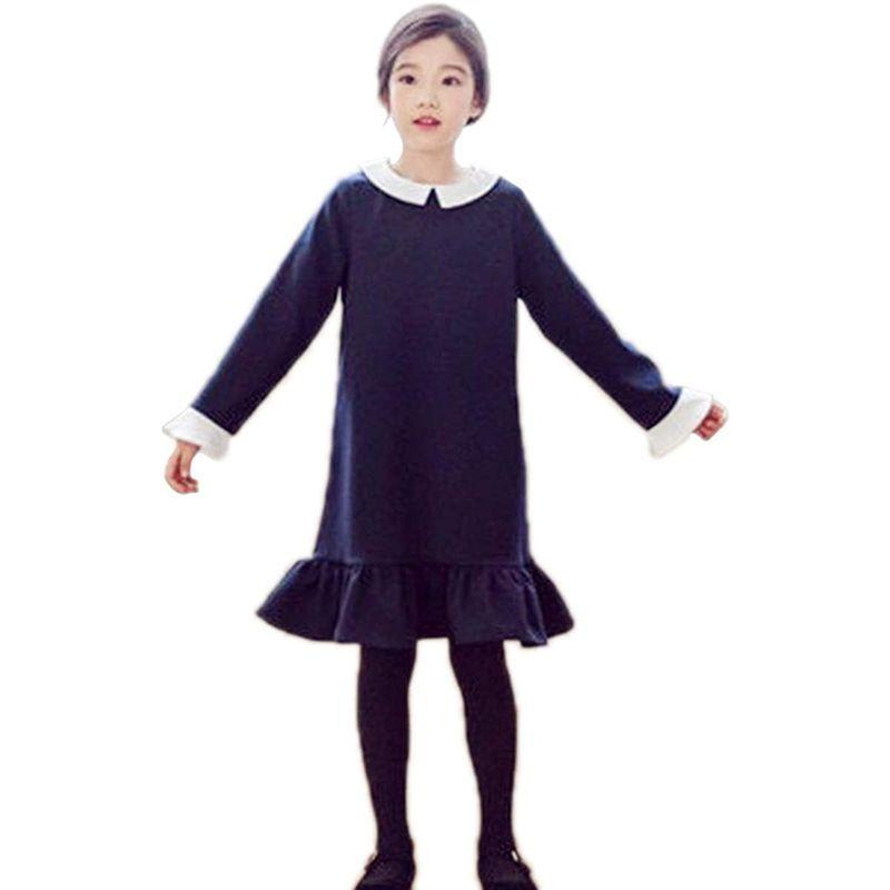 人気海外一番 女の子 ワンピース 子供 ドレス 白襟 長袖 フォーマル 子供服 発表会 卒園式 入学式 140cm ネイビー Www Ampselectric Com