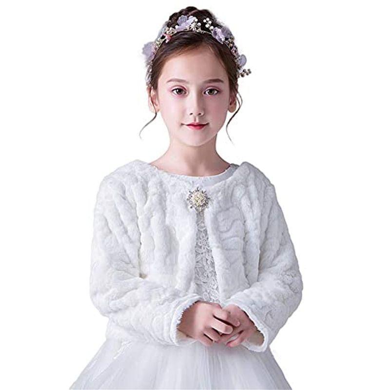 円 絶対一番安い 子供 フォーマルボレロ 長袖 白 ファー もこもこ 厚手 ドレスボレロ ブローチ付き ワンボタン 発表会 結婚式 演奏会 パーティー 七五三