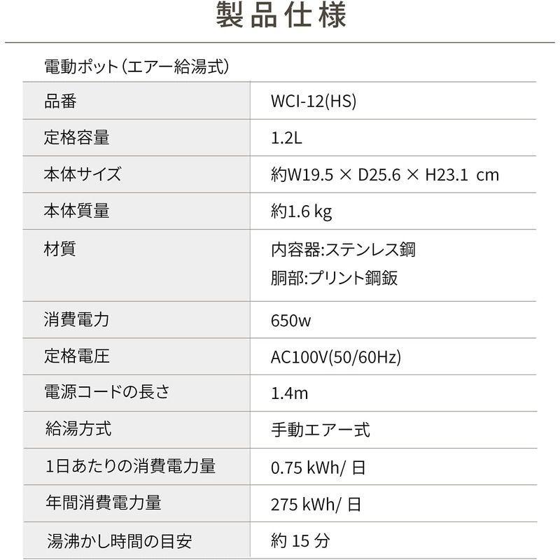 1 2リットル 小型 湯沸かしポット ピーコック カルキとばし Wci 12 Hs グレー エアー給湯 保温付き 電気ポット 電気ポット お買い得モデル Eikonos Com