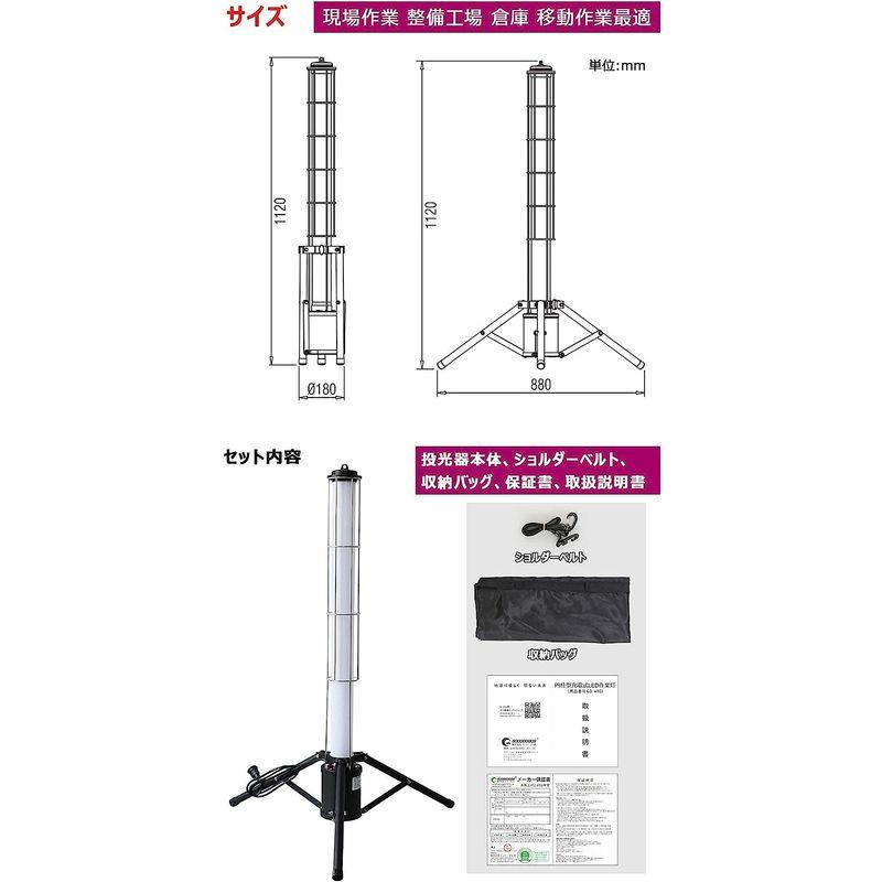 グッド・グッズ　40W　充電式　ライト　家庭電源兼用　高　フラッドライト　三脚スタンド付き　屋外　投光器　円柱型　ワークライト　ledライト