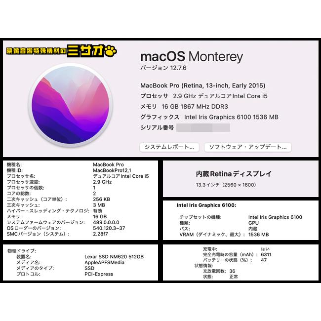 MacBook Pro ☆MacBook (Retina, 13-inch, Early 2015)・Core i5 2.9
