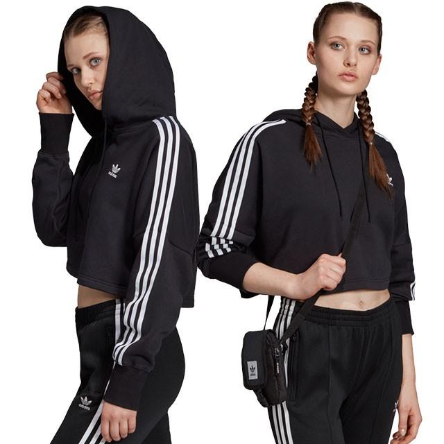 アディダスオリジナルス adidas Originals レディース スウェットパーカー クロップド フード CROPPED HOOD FZG48  ED7554 SS20 ショート丈 フーディー BLACK