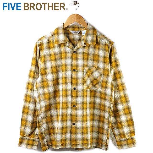 ファイブブラザー L フランネルシャツ イエロー系 チェック柄 インド綿 ファイブブラザー L フランネルシャツ イエロー系 チェック柄