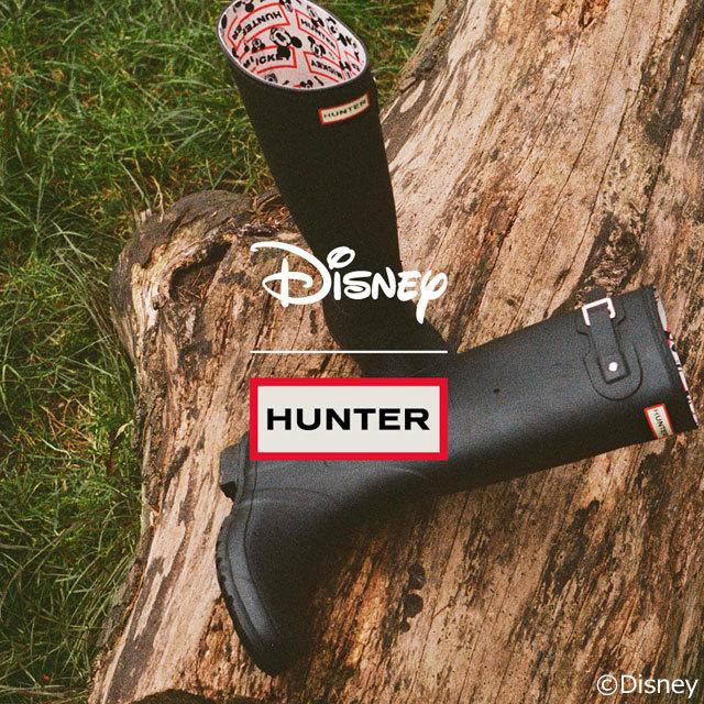 HUNTER ブラック ロングブーツ ミッキー柄 HUNTER（ハンター） 限定コラボ オリジナル トールブーツ ディズニー