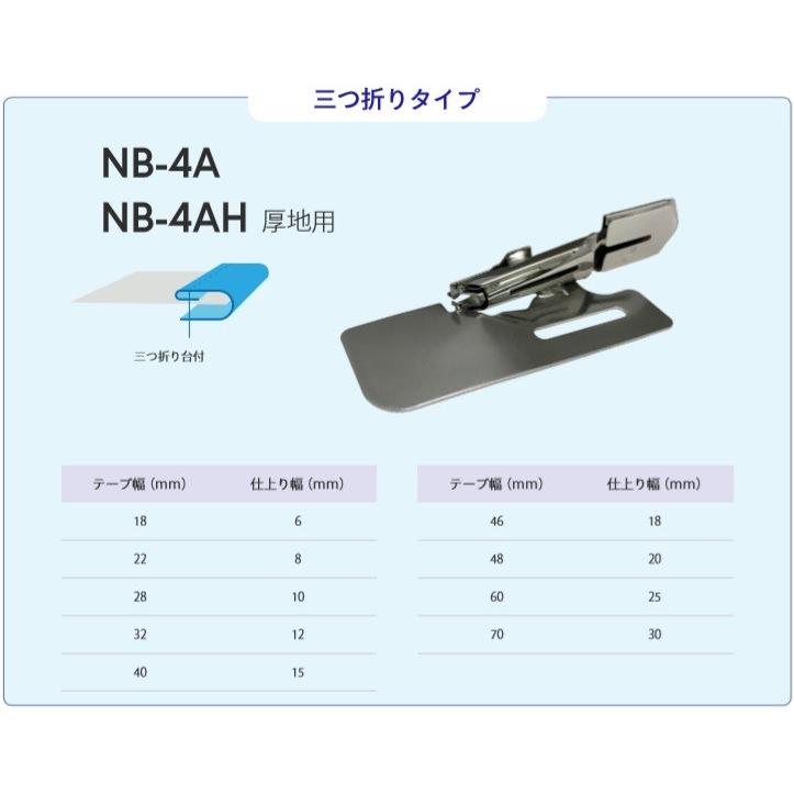 三つ折りメリヤス用/795U・796U・HS・796G/平ベット式カノコバインダー/調節式/三つ折り台付き/NB-4A-7【代引き決済不可】テープ幅60mm/仕上がり幅25mm|mishinassist|02
