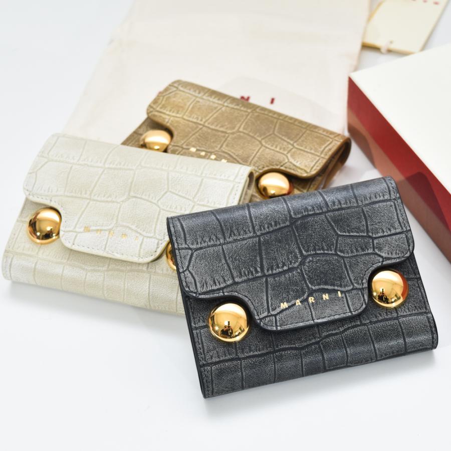 マルニ レザー三つ折財布 布袋 箱付き 楽天市場】MARNI（マルニ）【BLACK LEATHER TRIFOLD WALLET】ブラック