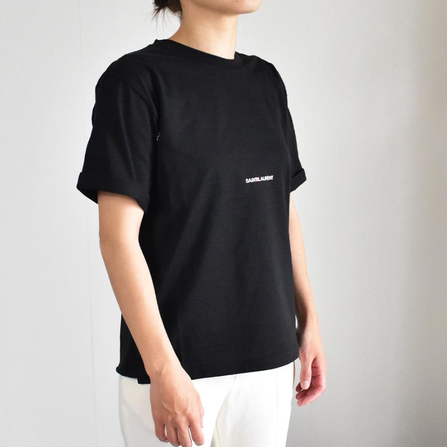 SAINT LAURENT サンローラン Tシャツ ロゴ レディース 半袖 黒 SAINT LAURENT サンローラン Tシャツ ロゴ レディース 半袖 黒