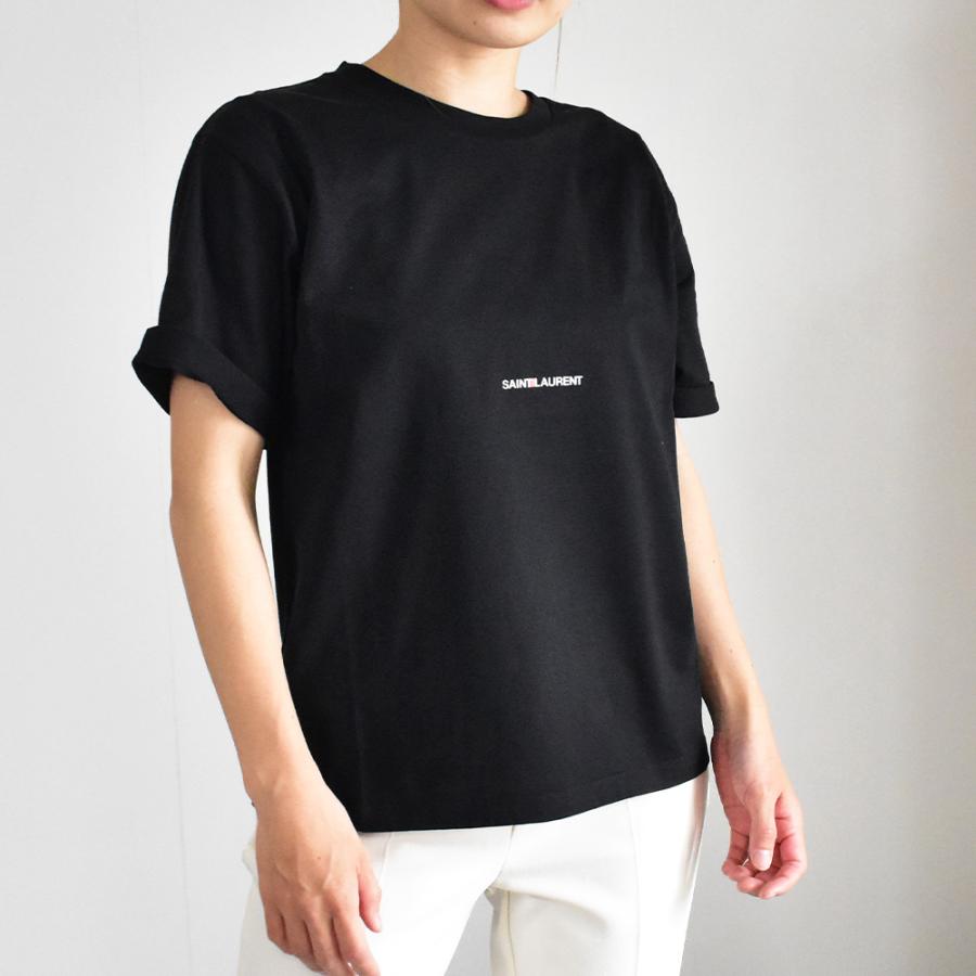 SAINT LAURENT サンローラン Tシャツ ロゴ レディース 半袖 黒 SAINT LAURENT サンローラン Tシャツ ロゴ レディース 半袖 黒