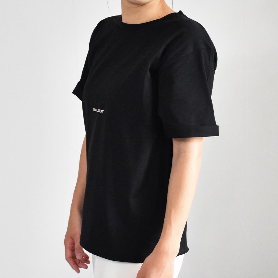 SAINT LAURENT サンローラン Tシャツ ロゴ レディース 半袖 黒 SAINT LAURENT サンローラン Tシャツ ロゴ レディース 半袖 黒