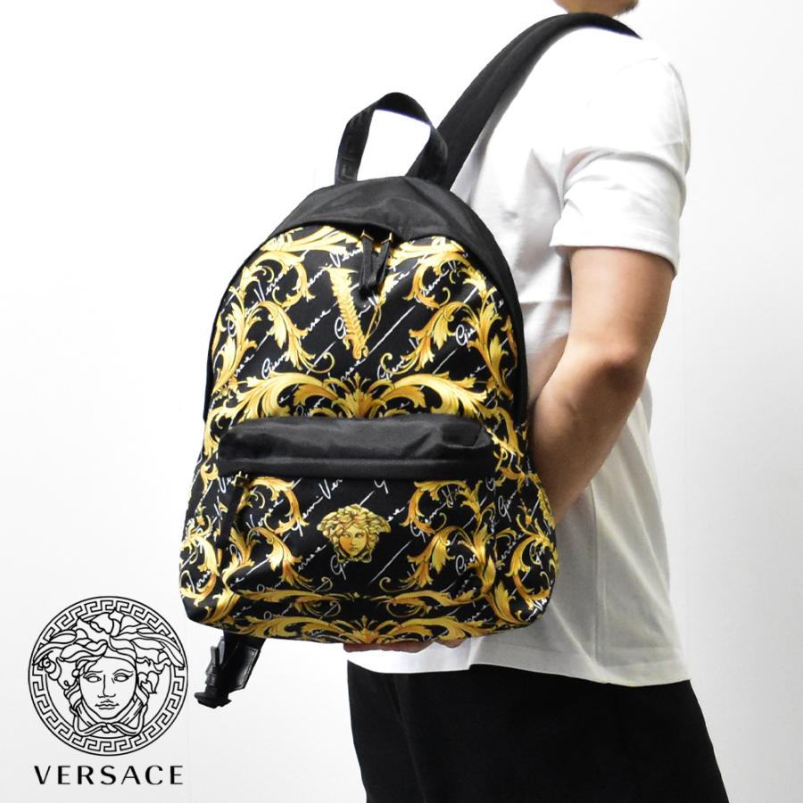 ヴェルサーチ バッグ バックパック メンズ レディース 大容量 ブランド VERSACE リュック ナイロン 総柄 バロック レザー