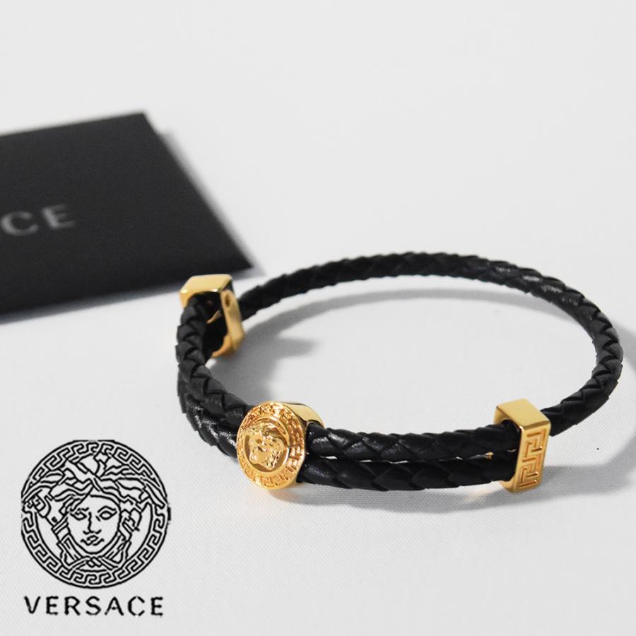 VERSACE ヴェルサーチ レザーブレスレットメデューサゴールドブラック