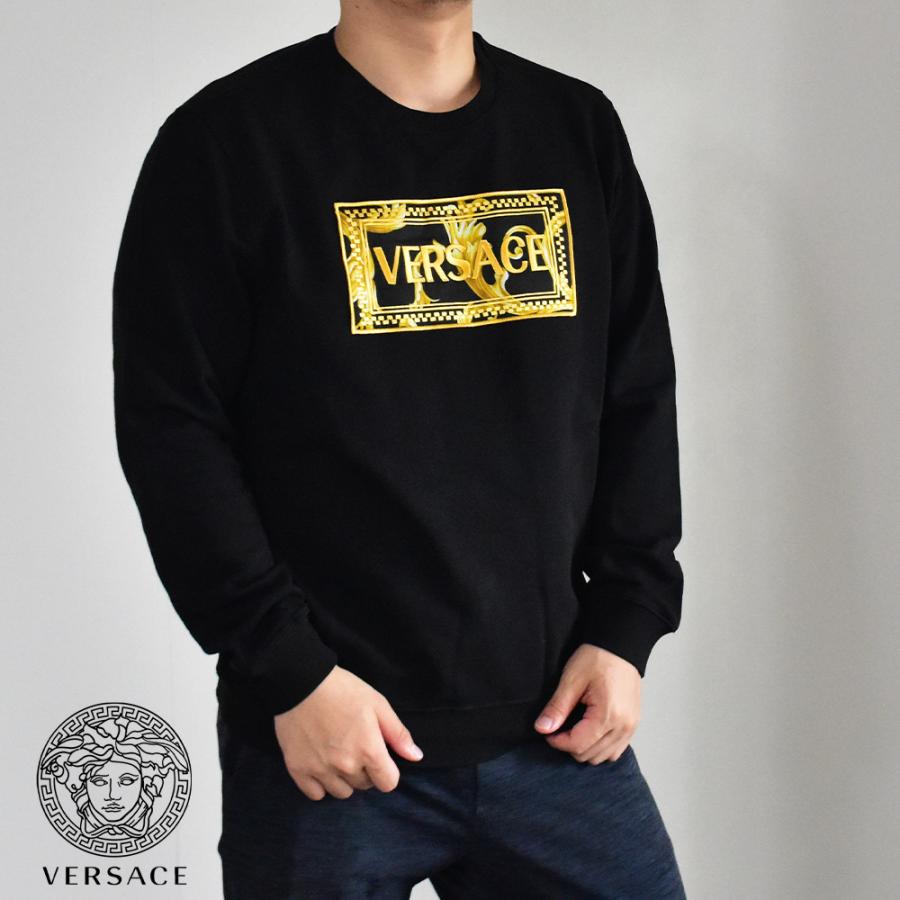 VERSACE ヴェルサーチ トレーナー 長袖 ロゴ メンズ ブランド 黒 VERSACE ヴェルサーチ トレーナー 長袖 ロゴ メンズ ブランド 黒