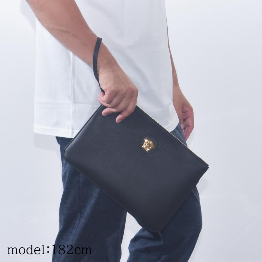 美品 ヴェルサーチ レザー クラッチバッグ メデューサ ロゴ型押し ブラック VERSACE クラッチバッグ クロコ型押し クラッチバッグ