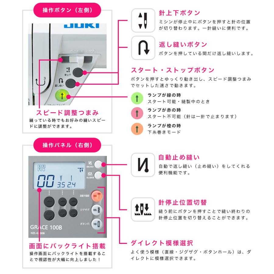 ミシン 本体 初心者 簡単 ジューキ JUKI GRACE グレース コンピュータミシン HZLG100B HZL-G100B DJ-050 DJ050