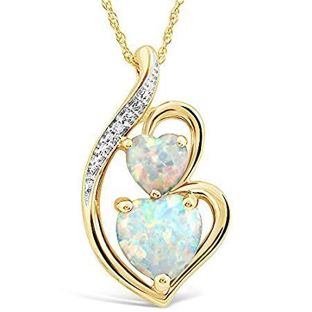 ファッションの Necklace Pendant Opal Created 特別価格Lab Heart G好評販売中 Yellow 10k in Accent Diamond with ネックレス、ペンダント