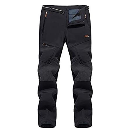 TACVASEN Men's Skiing Pants Thick and Thin Hiking Pants Fleece Lined Reinforced Knees Softshell Pants No Belt