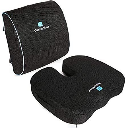 特別価格ComforTime Black Memory Foam Seat Cushion and Lumbar Support Pillow Set &#x2013; C好評販売中 骨盤、姿勢矯正クッション、チェア
