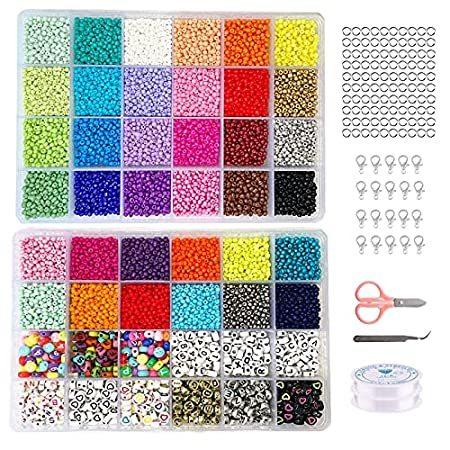 特別価格25000pcs Glass Seed Beads and 720pcs Alphabet Letter Beads, 3mm Bracelet Be好評販売中 ガラス材料
