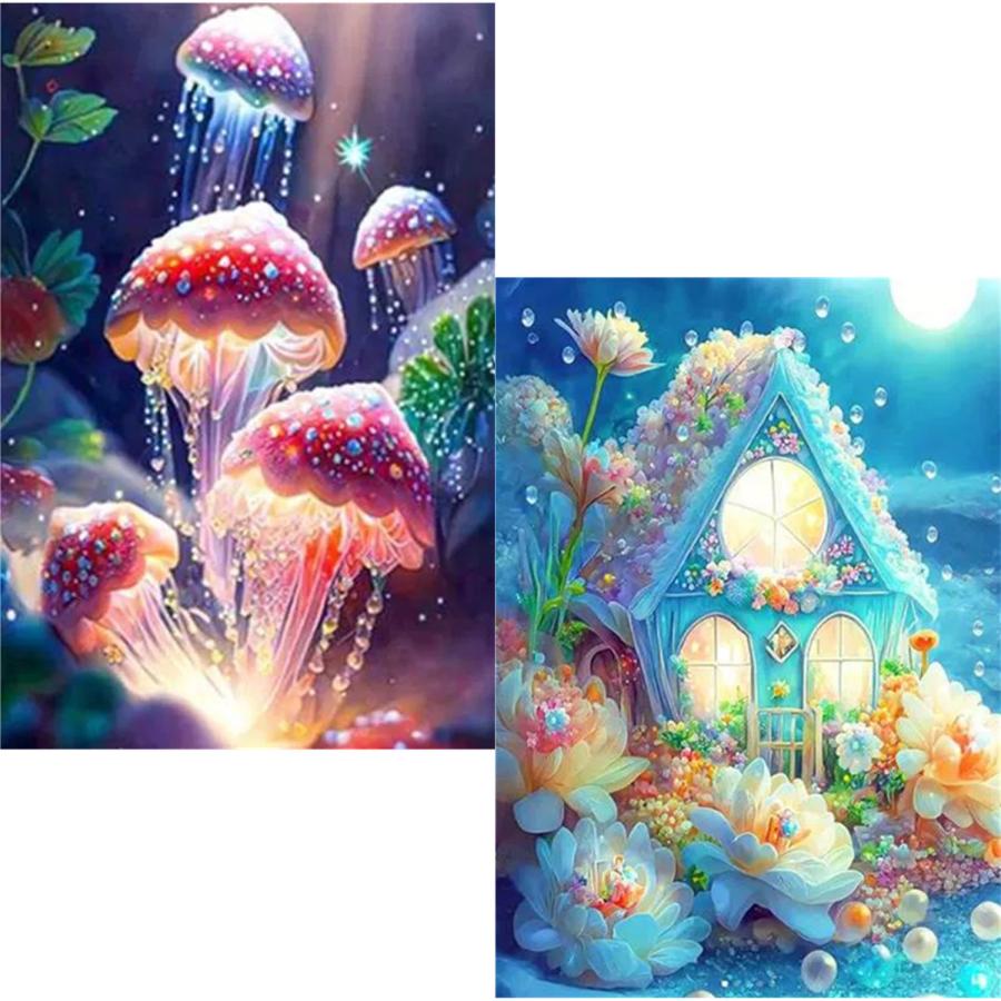 ダイヤモンドアート 四角 2枚セット 幻想城 ファンタジー ホーム