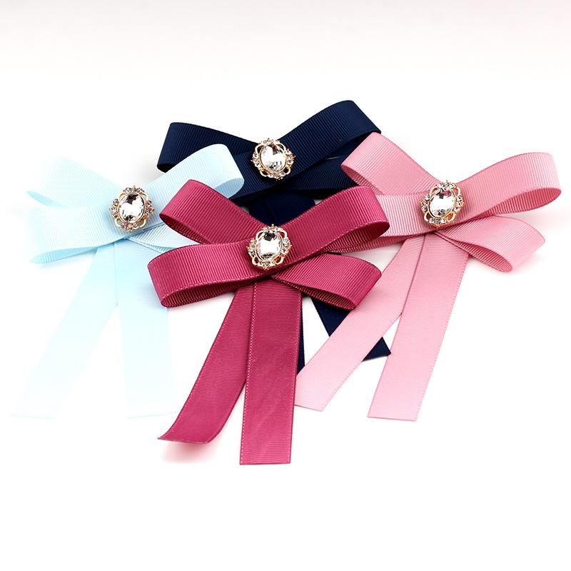 リボンタイ ブローチ 制服リボン 無地 ラインストーン シンプル 蝶