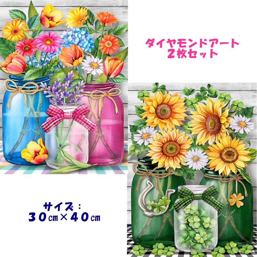 ダイヤモンドアート 2枚セット 花 フラワー 海 ハート 動物 風景