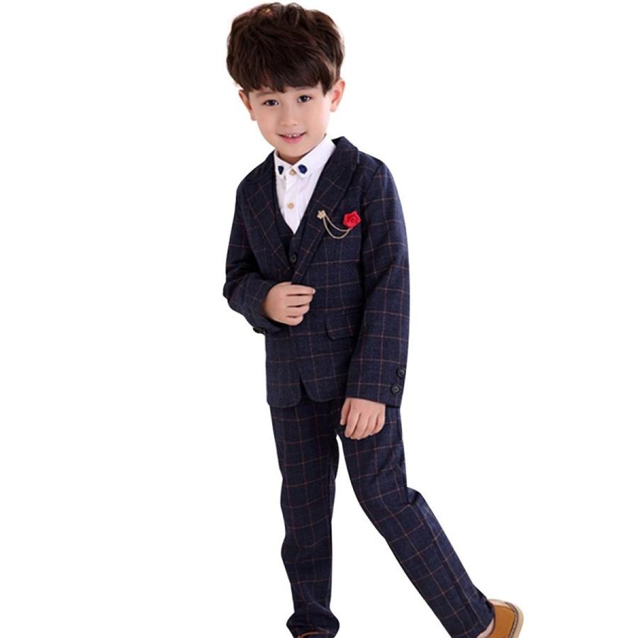 子供服 フォーマル スーツ 男の子 ネイビー チェック ジャケット