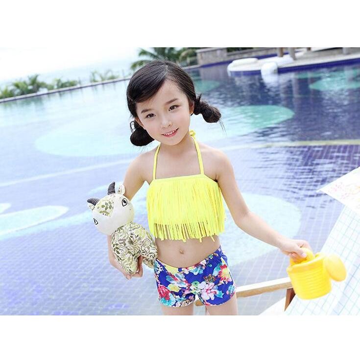 子供水着 キッズ 水着 ビキニ ２点セット フリンジ 花柄 カラフル キュート 人気激安