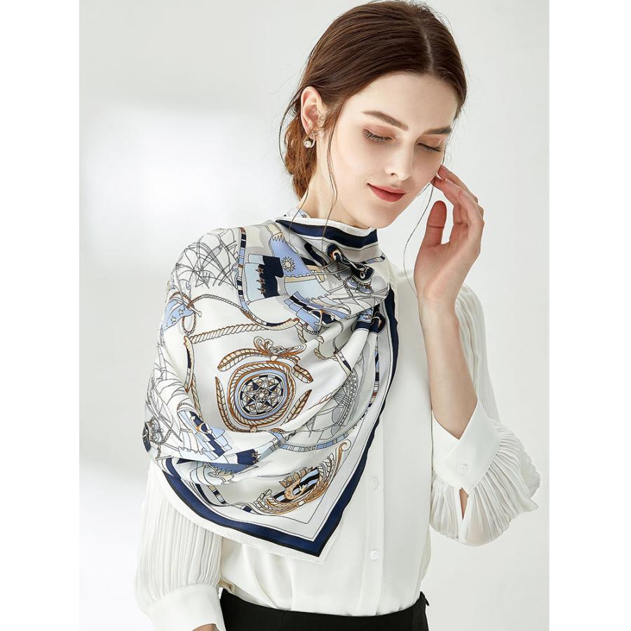 スカーフ レディース 60-80cm 正方形 上品 ブラック ホワイト