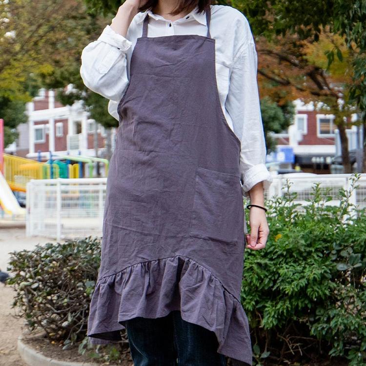 無地 フリル ユニフォーム 制服 エプロン レディース 裾が大きな