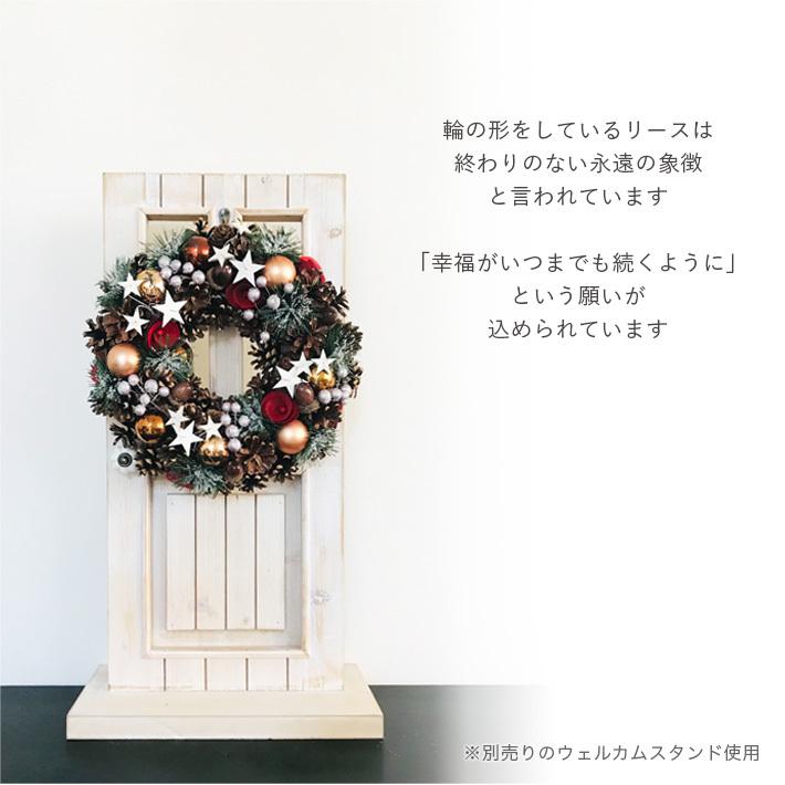 クリスマスリース リース 32cm ドングリ 星 レッドフラワー Mサイズ