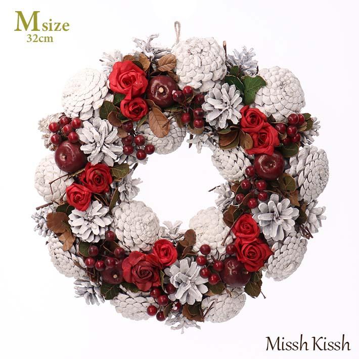 リース 松ぼっくり 花 クリスマス Mサイズ Christmas Xmas White