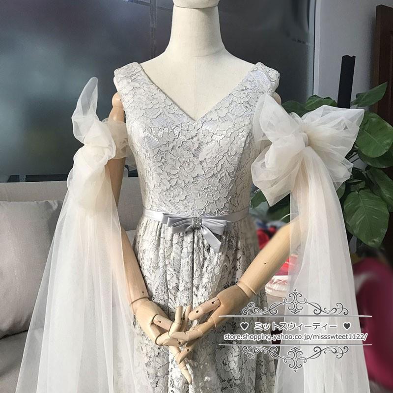 オフホワイト シャンパン 付け袖 リボン チュール 結婚式 花嫁 オフホワイト シャンパン 付け袖 リボン チュール 結婚式 花嫁