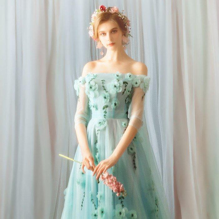 カラードレス ボレロ パーティードレス 長袖 演奏会用ドレス ロングドレス ウェディングドレス 発表会 結婚式 ピアノ 二次会 ドレス 前撮り 結婚式 花嫁の画像