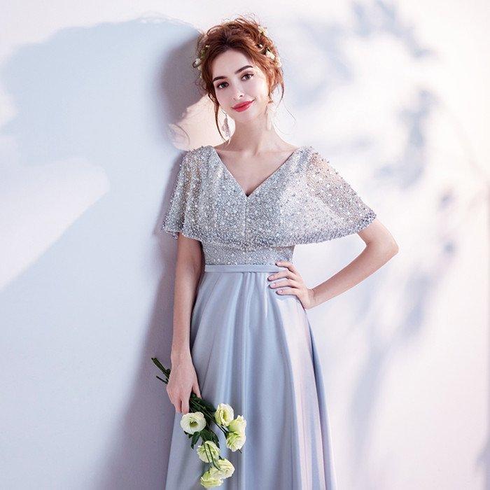 演奏会用ドレス グレー カラードレス ボレロ ロングドレス パーティー