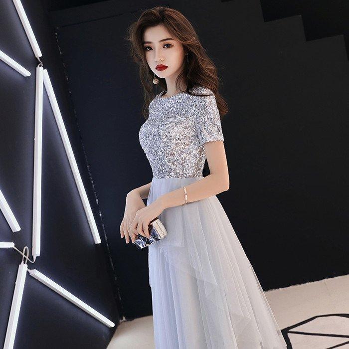 演奏会用ドレス 白 カラードレス 半袖 ロングドレス パーティードレス