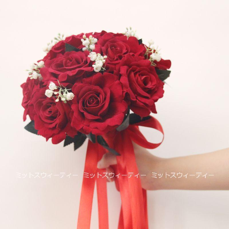 ウエディングブーケ ワインレッド 赤 二次会 結婚式 ローズ バラ ウエディングブーケ ワインレッド 赤 二次会 結婚式 ローズ バラ