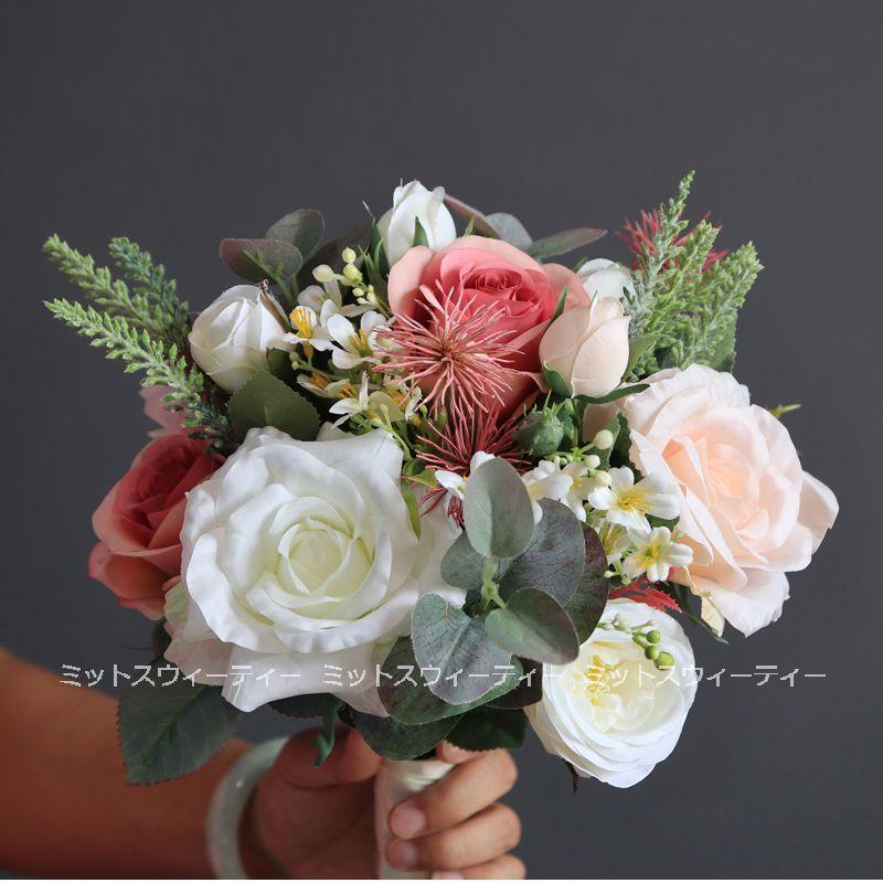 ウエディングブーケ 二次会 ピンク オレンジ ホワイト 結婚式 ブーケ 花嫁 アレンジメント 披露宴 ウェディング用 造花 ブライダルブーケ 手作り パーティー Bk110 ミットスウィーティー 通販 Yahoo ショッピング