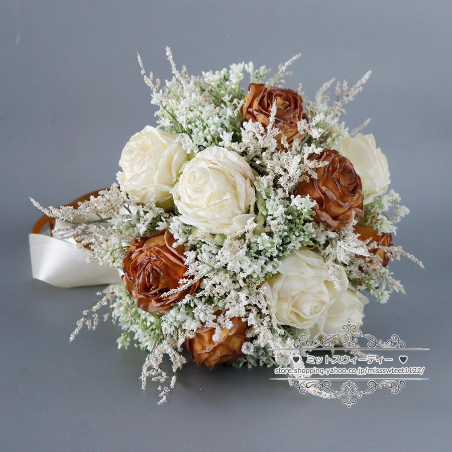 ウエディングブーケ 結婚式 ブーケ 秋色 花嫁 二次会 造花 前撮り 海外