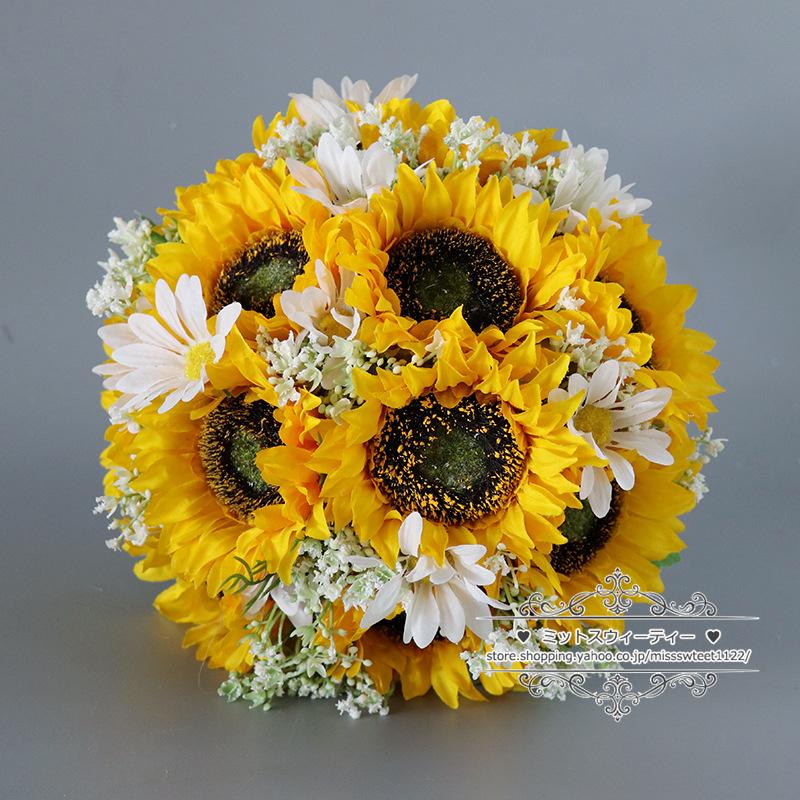 ウエディングブーケ 結婚式 ブーケ 向日葵 花嫁 二次会 披露宴 造花 前