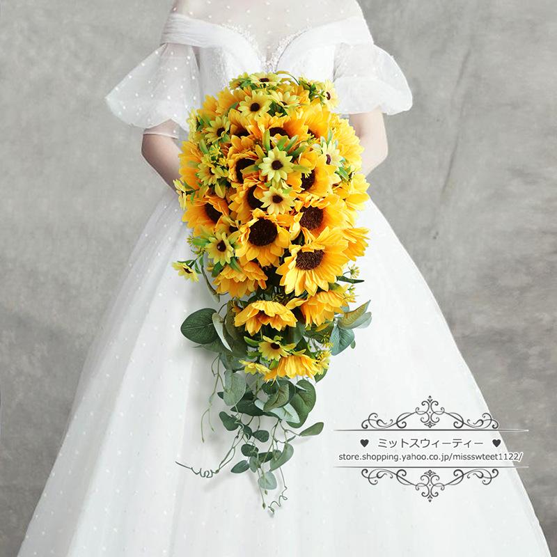 ウエディングブーケ キャスケードブーケ 結婚式 ブーケ 向日葵 ウエディングブーケ キャスケードブーケ 結婚式 ブーケ 向日葵