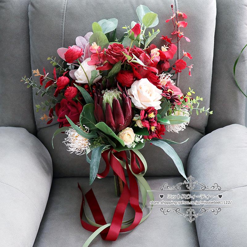 開催中 ウエディングブーケ 結婚式 ブーケ 花嫁 二次会 披露宴 造花 前撮り アートフラワー ワインレッド ウェディングブーケ インテリア 海外挙式 ブライダルブーケ