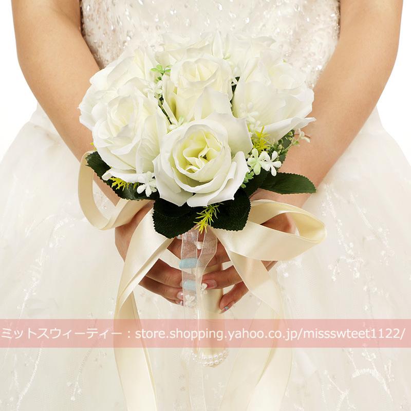 ウエディングブーケ 造花 アーティフィシャルブーケ 結婚式 二次会 披露宴 ブライダルブーケ 花嫁 ウェディングブーケ 挙式 アートフラワー 海外挙式 安い｜missswteet1122｜03