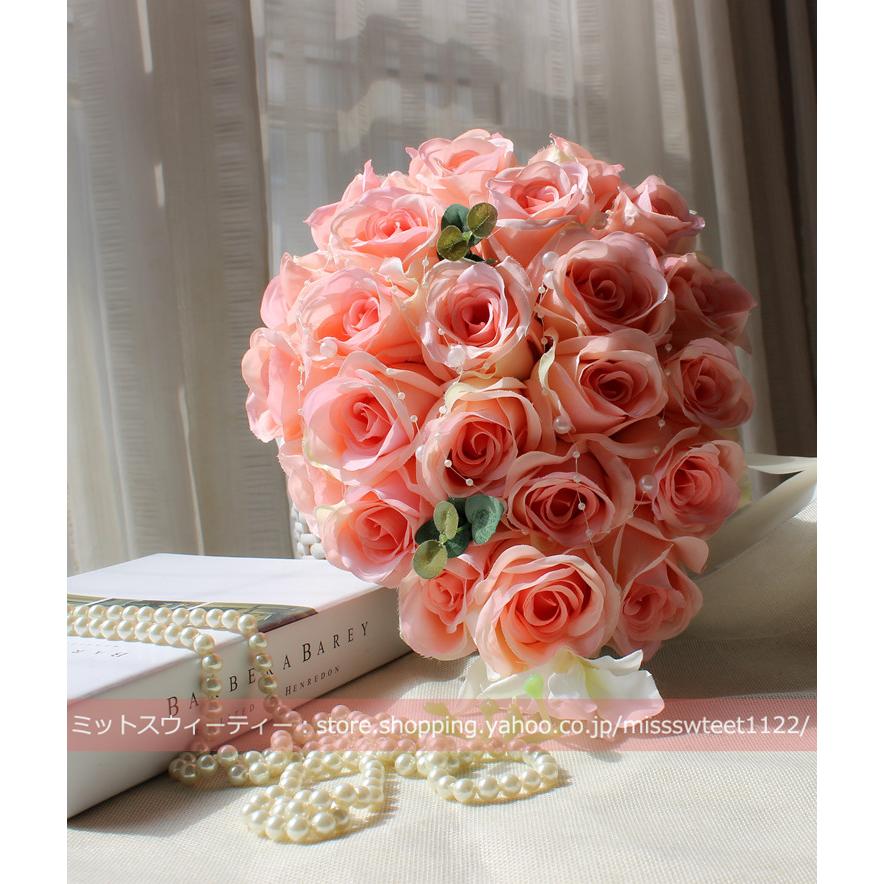 ブライダルブーケ ベージュ ピンク ウエディングブーケ キャスケード