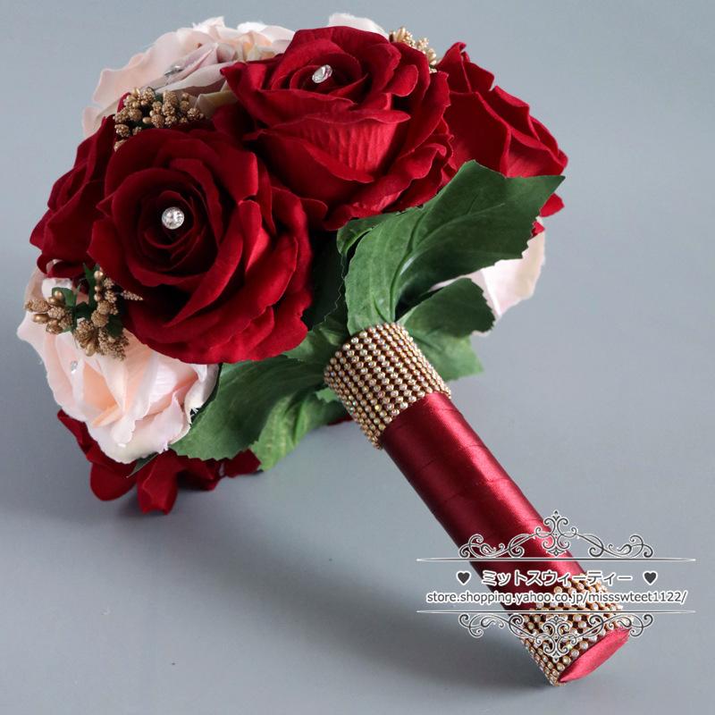 ブライダルブーケ ラウンドブーケ ワインレッド ウエディングブーケ