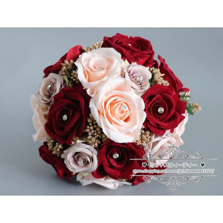 ブライダルブーケ ラウンドブーケ ワインレッド ウエディングブーケ
