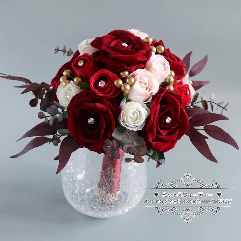 ブライダルブーケ ラウンドブーケ ワインレッド ウエディングブーケ